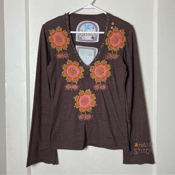 Johnny Was joystick brown floral heavy embroidered top womens S hippie boho - Picture 2 of 9